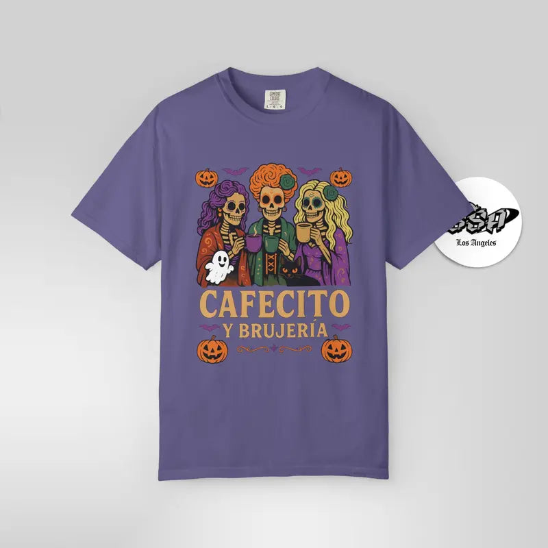 Cafecito y Brujería Halloween T-Shirt - Fitted Unisex Short Sleeve Crew Neck Tee for Coffee Lovers