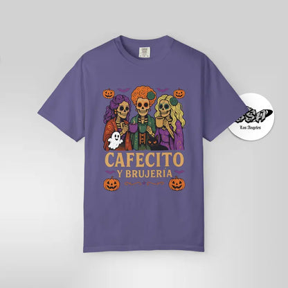 Cafecito y Brujería Halloween T-Shirt - Fitted Unisex Short Sleeve Crew Neck Tee for Coffee Lovers