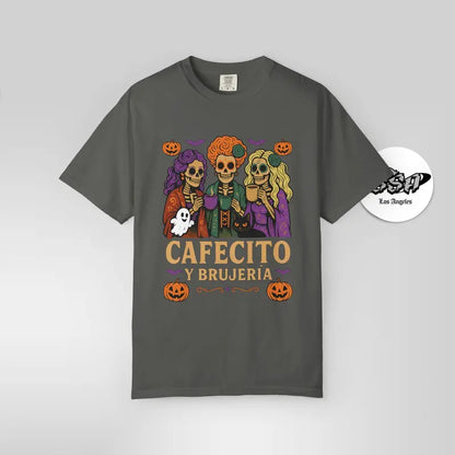 Cafecito y Brujería Halloween T-Shirt - Fitted Unisex Short Sleeve Crew Neck Tee for Coffee Lovers