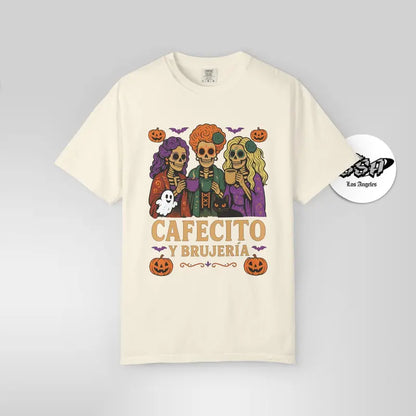 Cafecito y Brujería Halloween T-Shirt - Fitted Unisex Short Sleeve Crew Neck Tee for Coffee Lovers