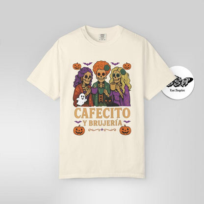 Cafecito y Brujería Halloween T-Shirt - Fitted Unisex Short Sleeve Crew Neck Tee for Coffee Lovers