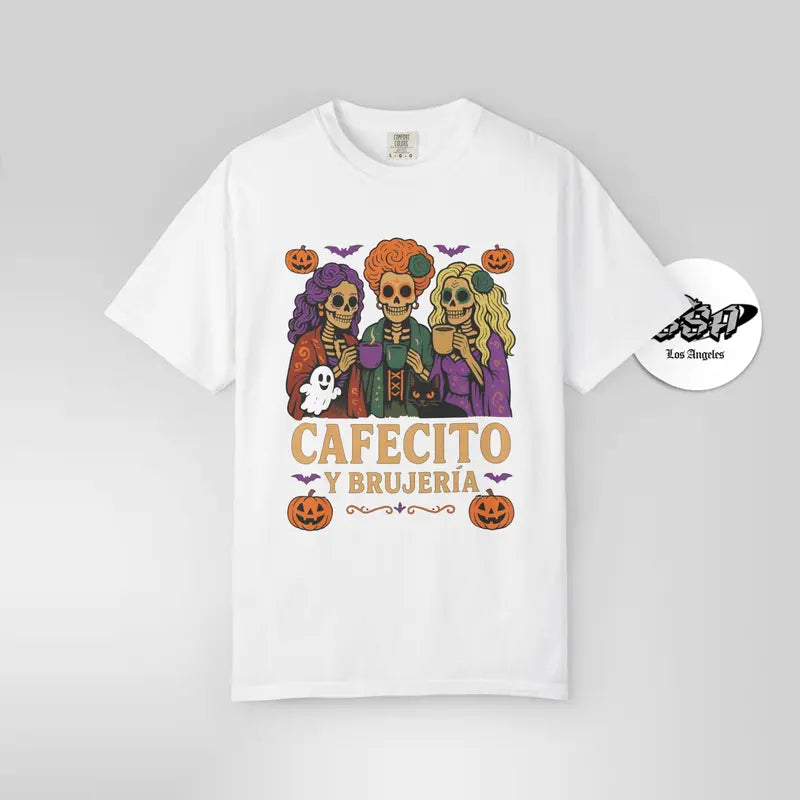 Cafecito y Brujería Halloween T-Shirt - Fitted Unisex Short Sleeve Crew Neck Tee for Coffee Lovers