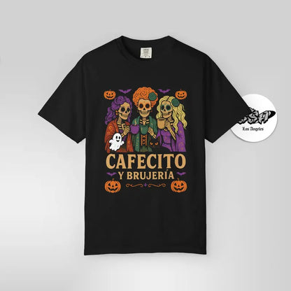 Cafecito y Brujería Halloween T-Shirt - Fitted Unisex Short Sleeve Crew Neck Tee for Coffee Lovers