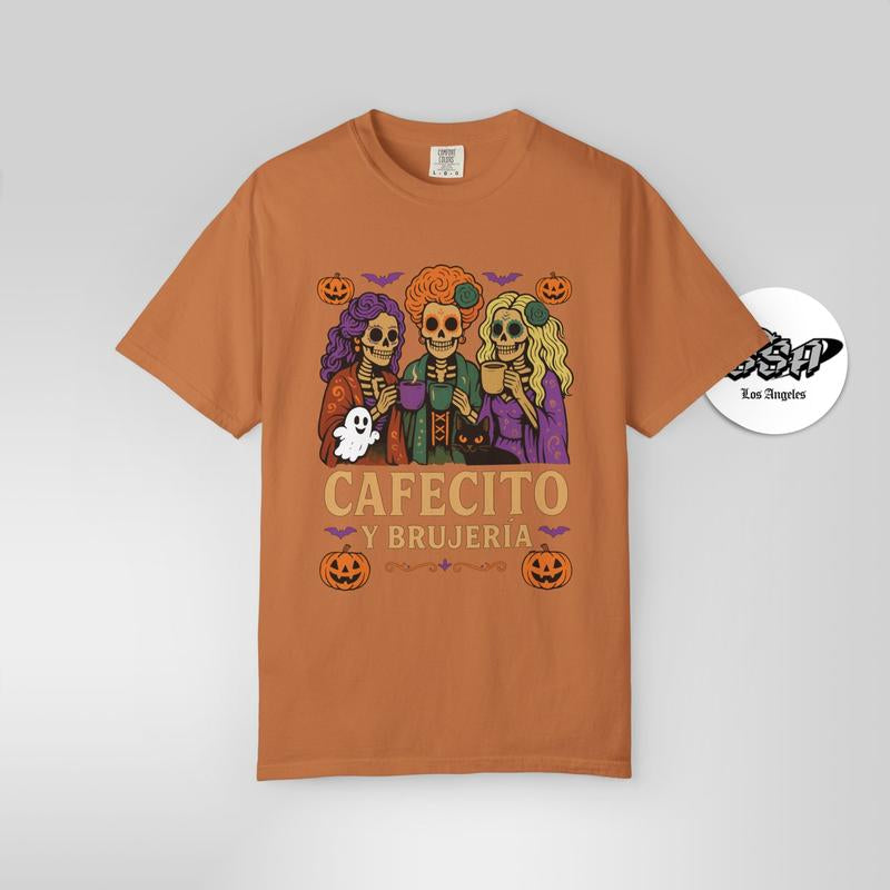 Cafecito y Brujería Halloween T-Shirt - Fitted Unisex Short Sleeve Crew Neck Tee for Coffee Lovers